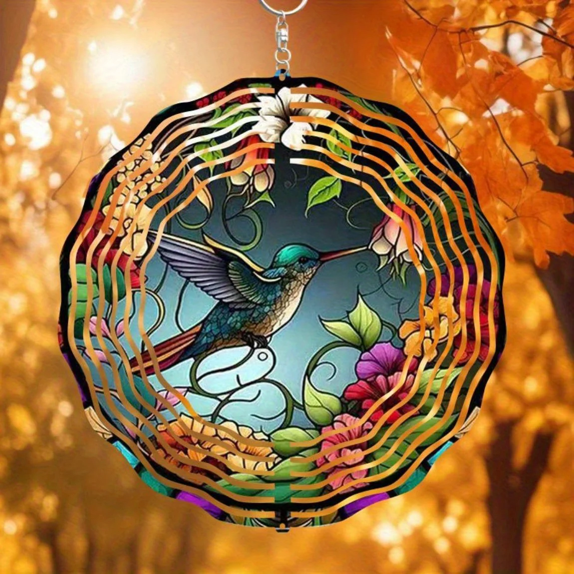 CIFBUY Hummingbird Wind Chime Stained Glass Suncatcher Outdoor Garden Decor Patio Yard Weatherproof Rustproof Boho Spinner Flor