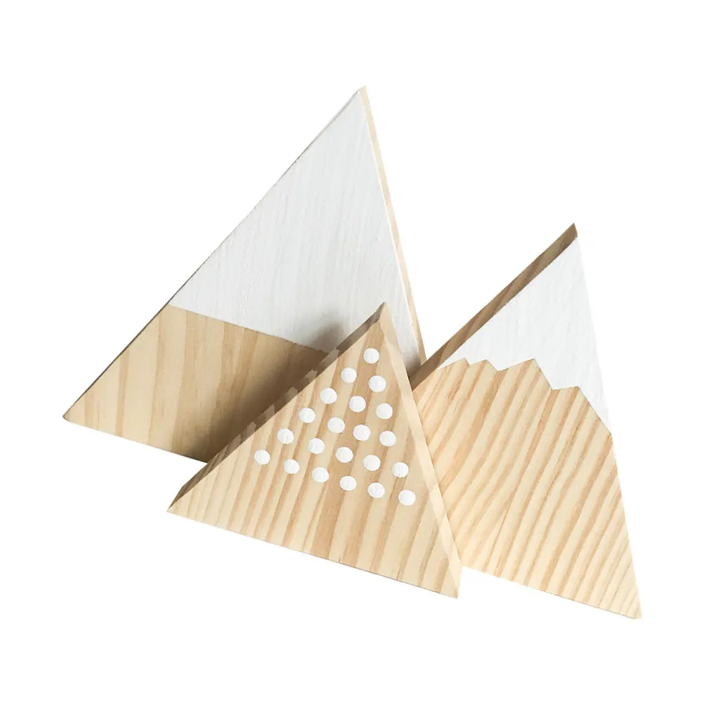 

3Pcs Wooden Mountain nament Desk Decoration Craft Triangular Home Office Gift Sewing Accessories