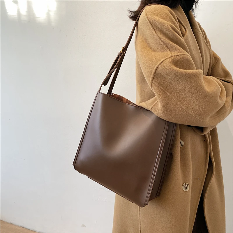 Vintage Large Capacity Women\'s Handbags Fashion Texture Pu Underarm Bags Simple All-match Shoulder Crossbody Bag Casual Totes