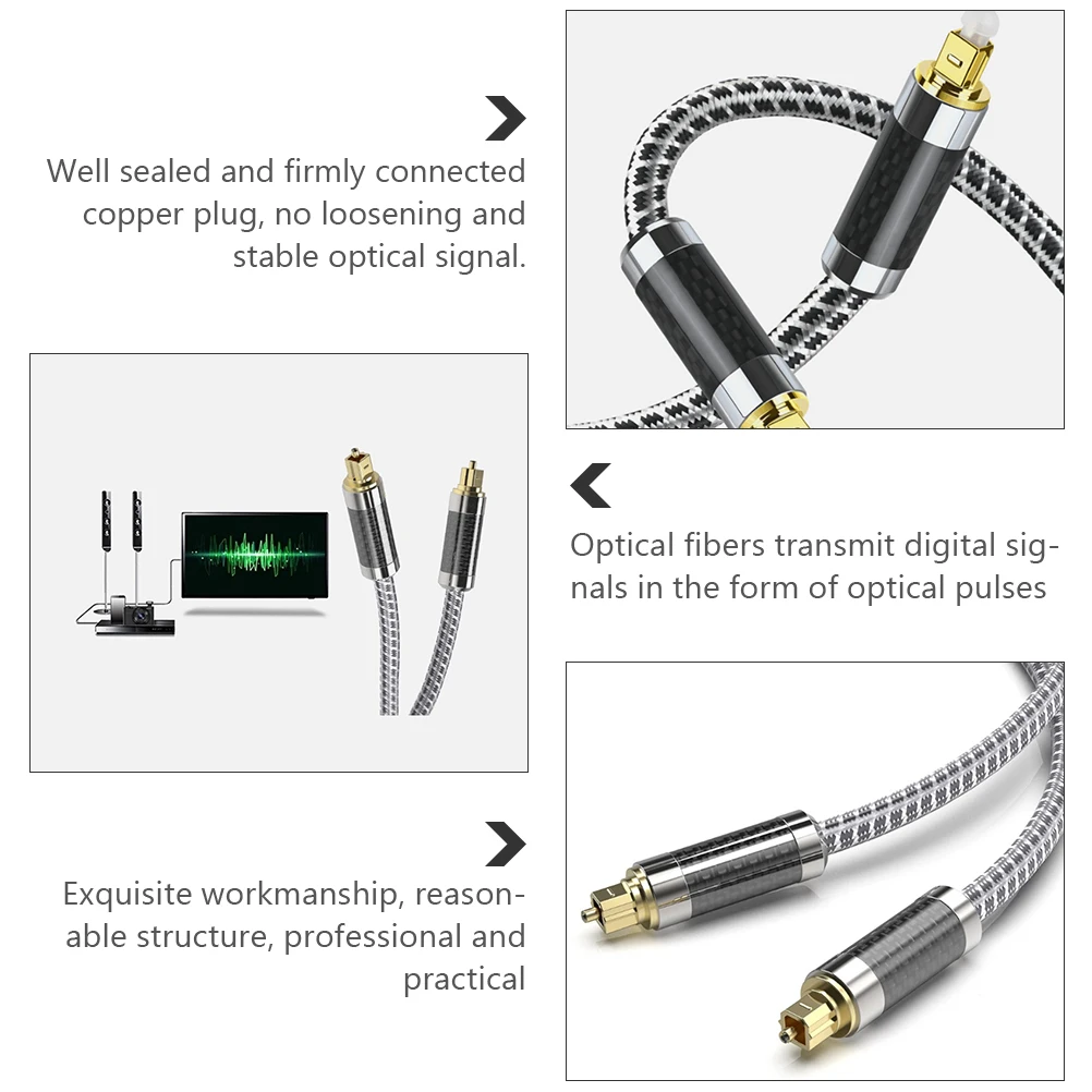 

Optical Audio Cable 1.5M Male To Male Wire For Amp Receiver High Plated Plug Wear Resistant Stable
