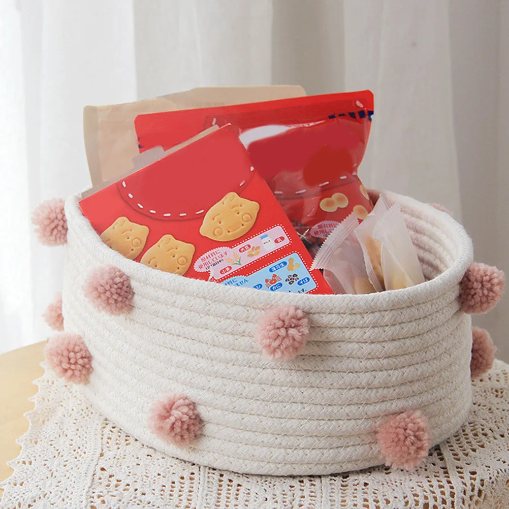 

Cosmetics Storage Basket Cotton Woven Container Handmade Rope Organizer Sundry Holder Desk Bedroom Bathroom Tidy Space Saving