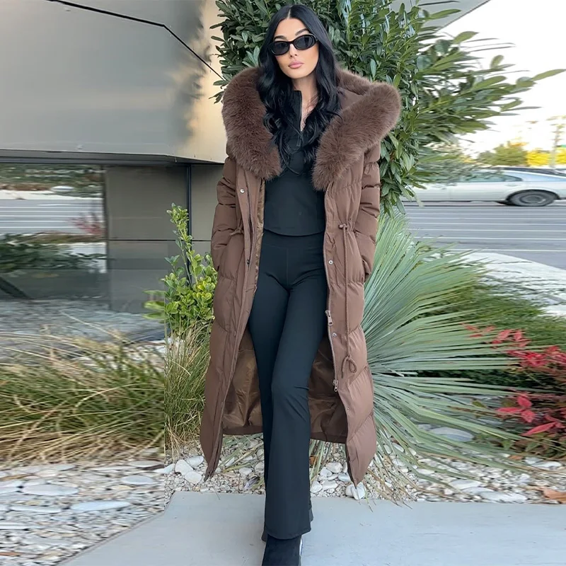

Женское модное повседневное толстое хлопковое пальто, осень-зима, длинная куртка с пышной отделкой и капюшоном, 2025 г., изысканные свободные удобные топы