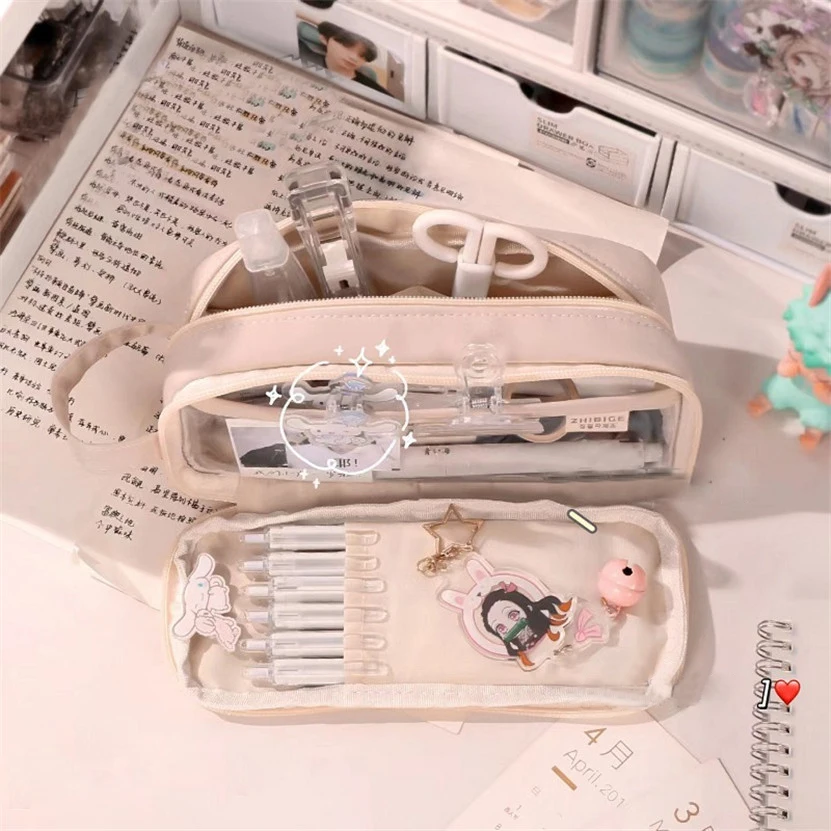 Pencil Case Kawaii Estuche Pen Case Transparent Pencil Box Kalemlik Stationery Supplies Korean Back To School Trousse A Crayons