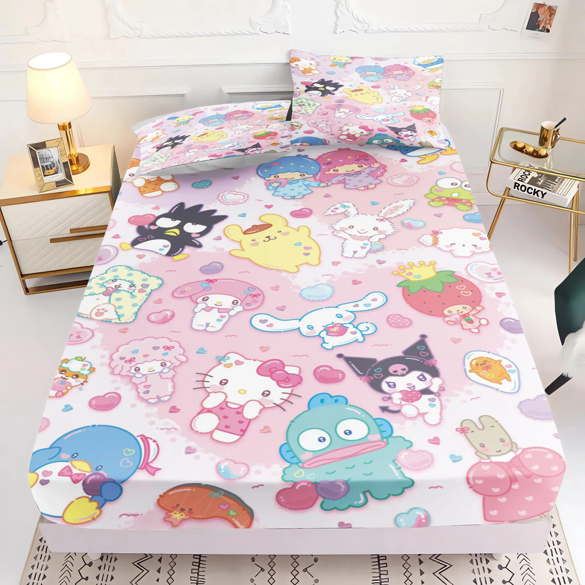 

Sanrio Koulomi Home Decor 100% Polyester 3D Children'S Bedding Set With Pillowcase Fitted Sheet 2/3pcs Anime Printed