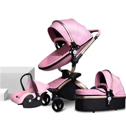 New PU leather baby stroller 3 in 1,High-Grade Baby Stroller High Landscape Infant Carriage,Luxury Baby Stroller,Folding pram
