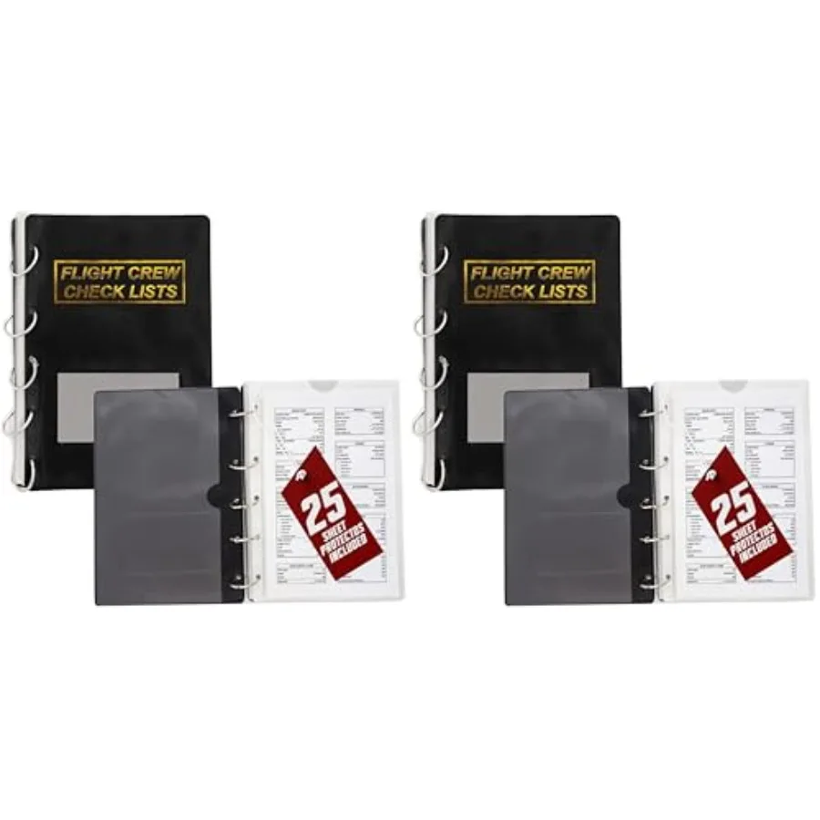 

Flight Crew Checklist Binder Black with 5 Loose Leaf Rings - Includes 25 Sheet Protectors and Business Card Size Pocket ON Fron