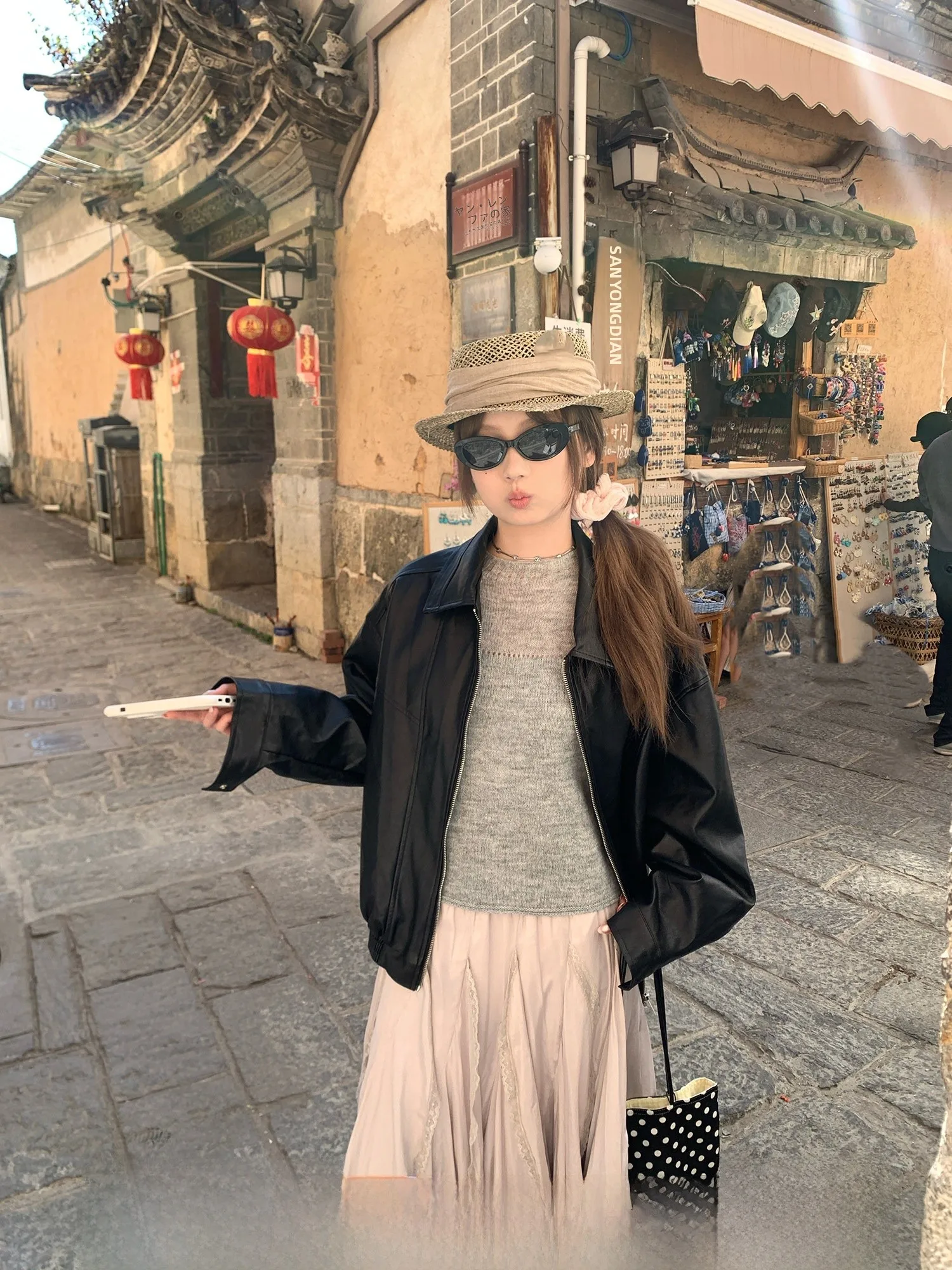 

Sweet And Cool Bla Leather Jaet Women's Loose Zipper Collar Jaet New 2026 Sle Long Sve Straight Hem Pure Color