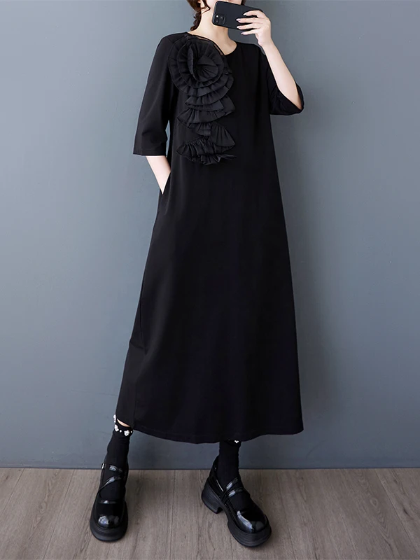 Summer Floral ort Sve Dr Donna Allentato Midi A-Line Dr Vintage Sle Pendolarismo Materiale regolare Altro materiale 00%