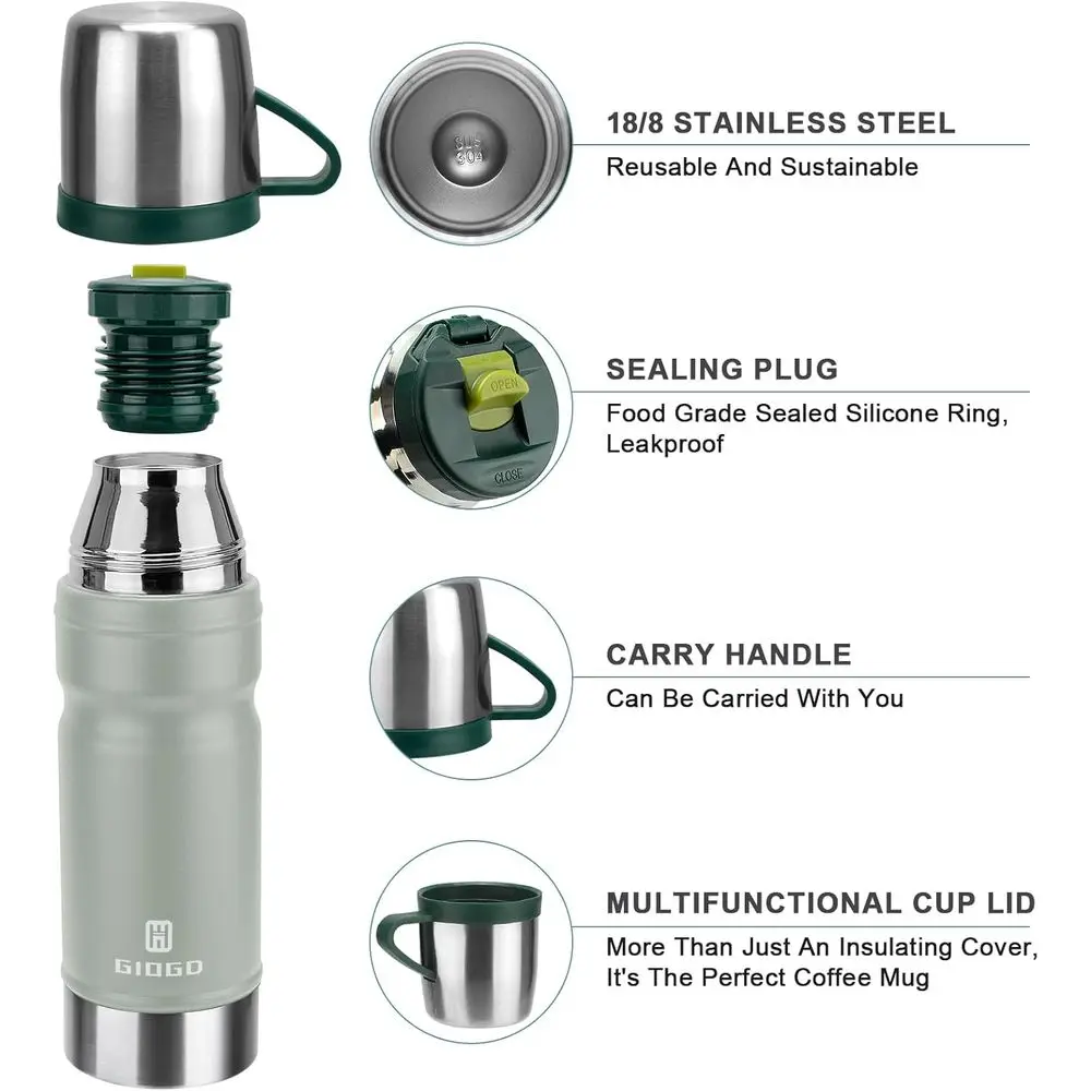 Vacuum Insulated Stainless Steel Water Bottle - 680ml/23oz, Double Walled for Hot or Cold Drinks (Light Gray)
