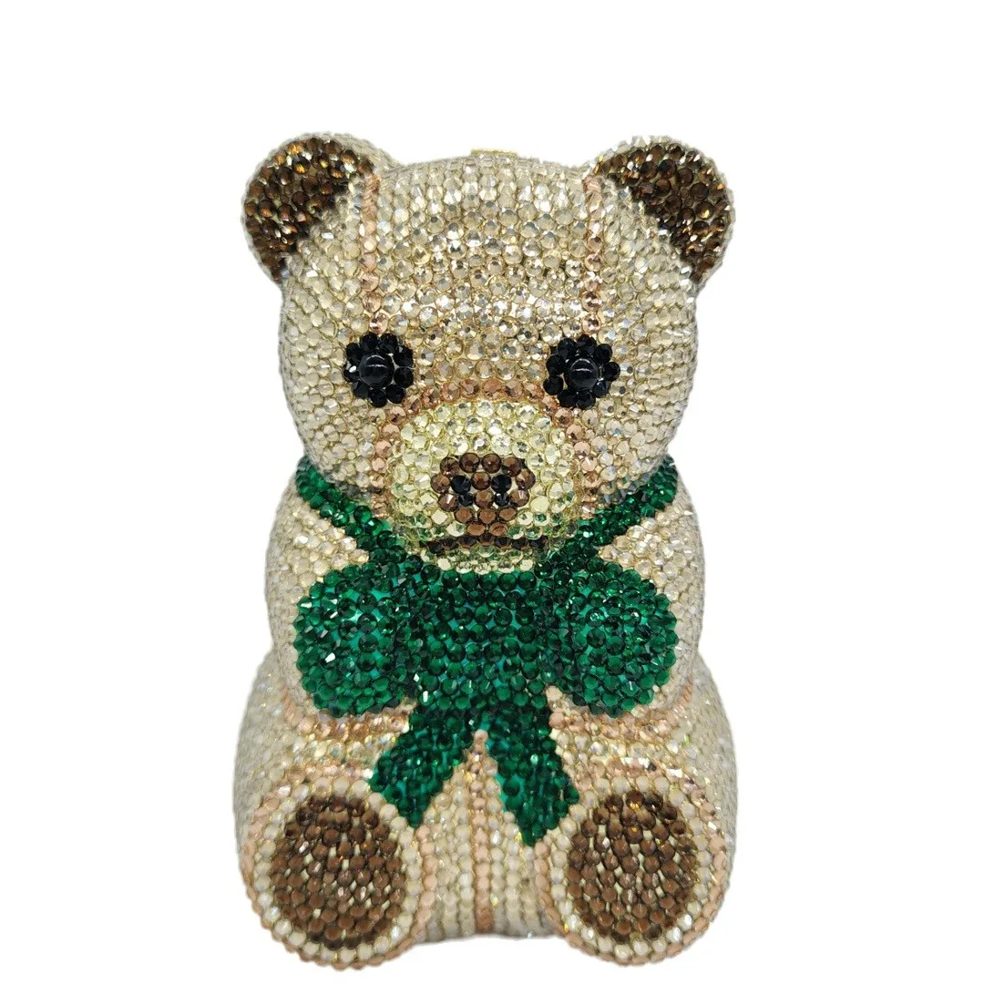 Braut- und Hochzeitsparty-Handtasche für Damen, Abendtasche mit niedlichem Teddybär-Motiv, hochwertige Clutches, elegante klassische Kristalltaschen – Detail 5