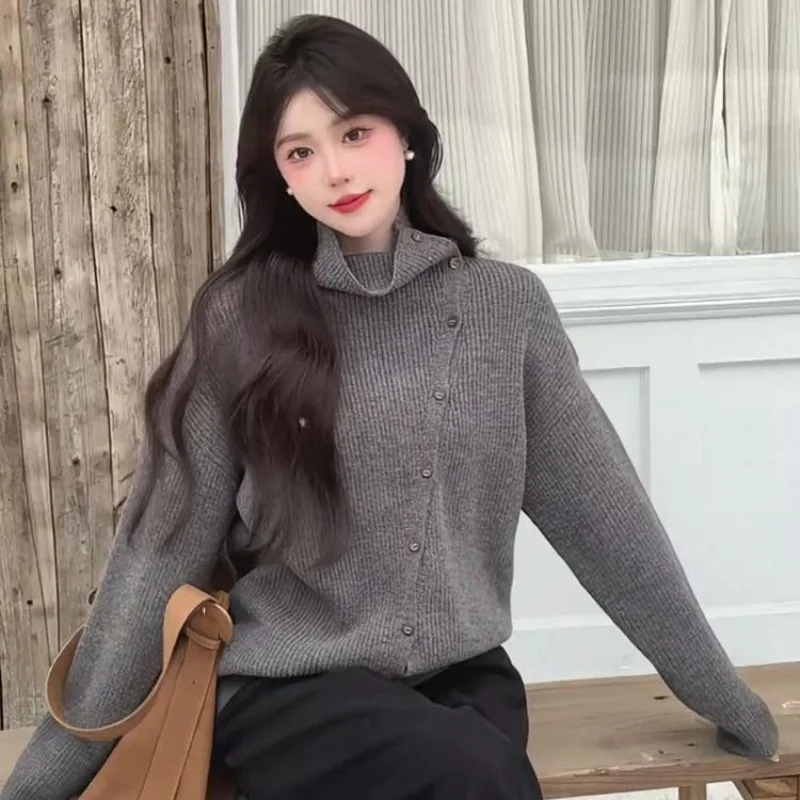 الخريف والشتاء أزياء المرأة الجديدة أنيقة محبوك واحدة الصدر الدافئة سترة مشغولة من الصوف ركاب ارتداء سترة غير رسمية #2