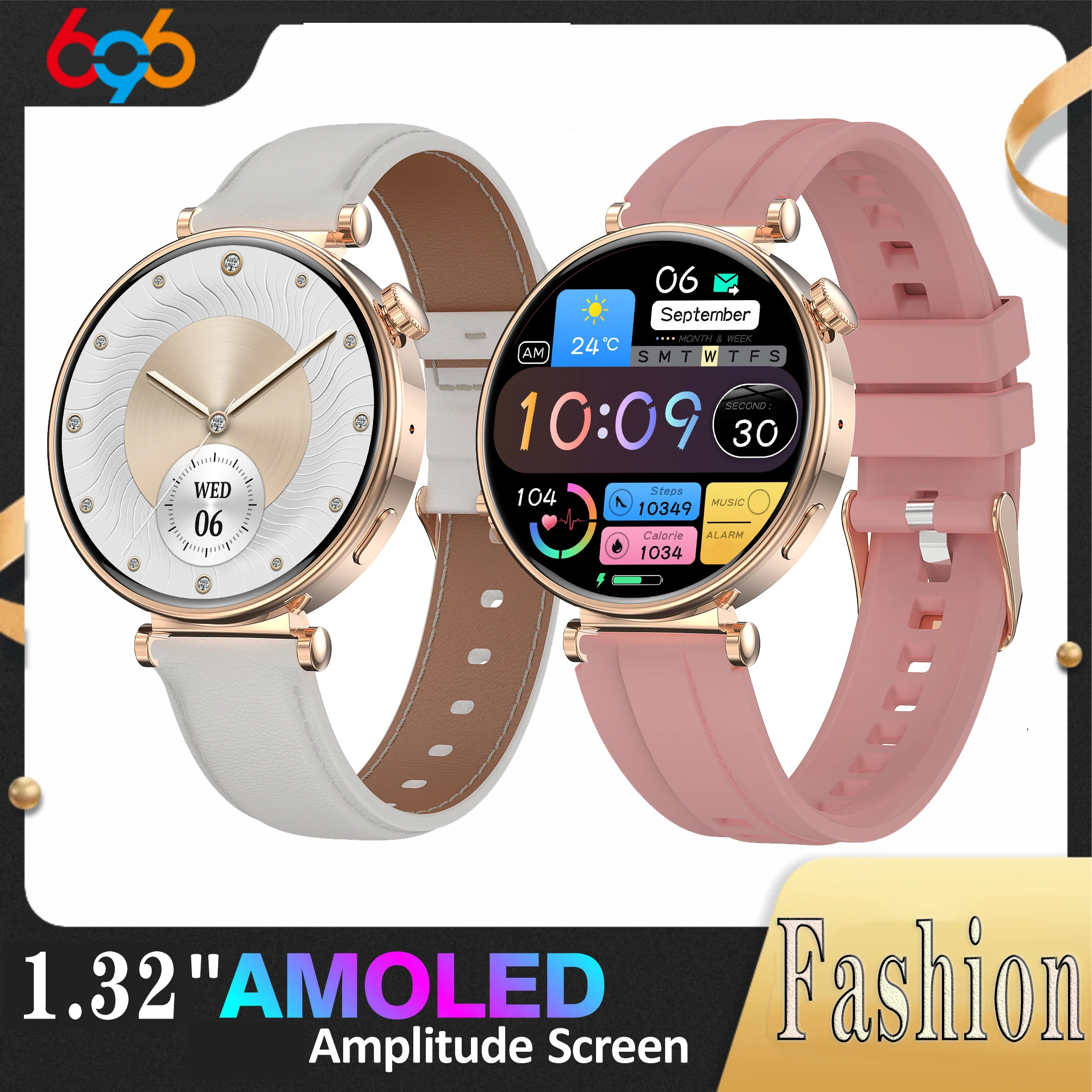 

AMOLED Blue Tooth Call Smartwatch Women Custom Dial Waterproof Off screen always on Sports Smart Watch Women's Health Monitoring