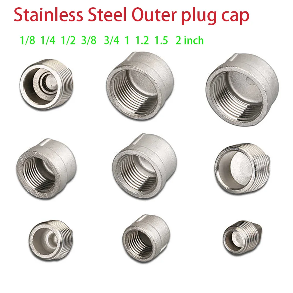 

Stainless Steel Plug 1/8" 1/4" 1/2" 3/8" 3/4" 1" 2" Internal/External Thread Pipe Fittings Plug Water Pipe Cap Thread Fittings