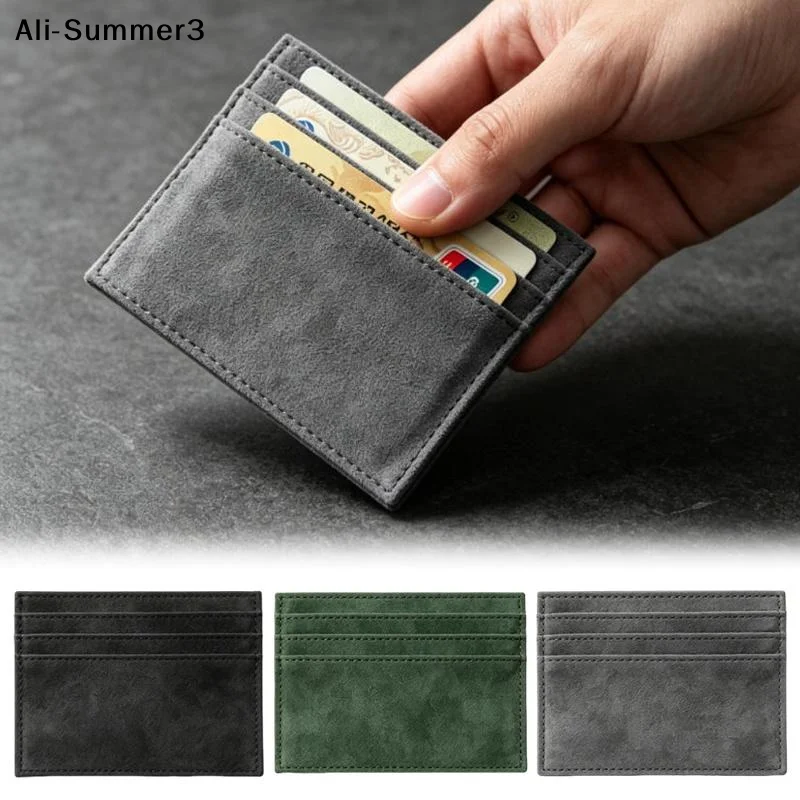 【AW】Suede Slim Card Holder With Multiple Card Slots Credit Bank Card Small Man Purses Perfect For Daily Commute Business Travel