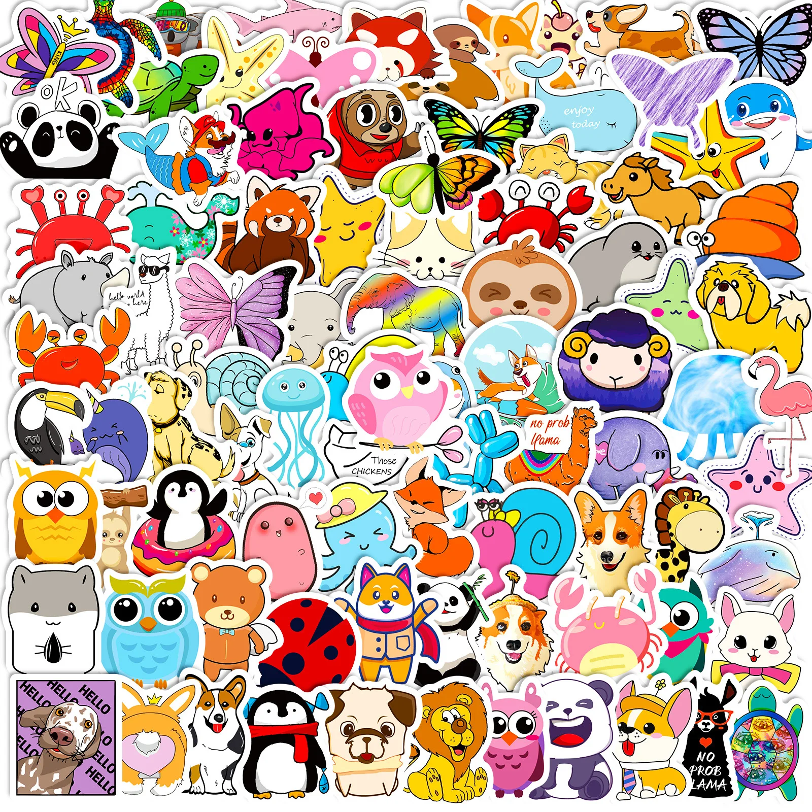 Pequenos animais adesivos, 100pcs, estilo americano, para notebook, laptop, carro, papelaria, scrapbooking, telefone, skate, brinquedos, gadgets