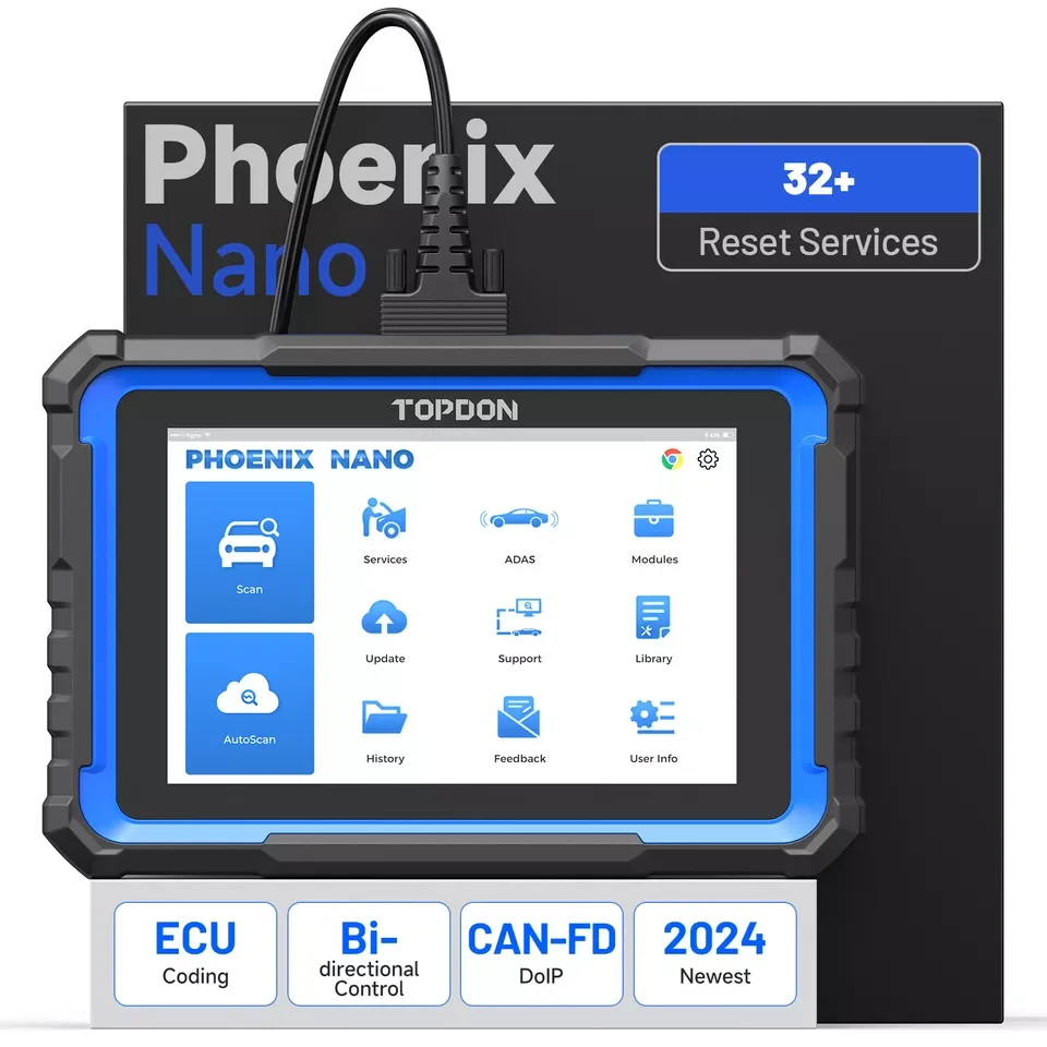 Topdon Phoenix Nano Auto Bidirectional Scanner Full System Diagnostic Key Coding FCA AutoAuth ECU Coding 32 Resets