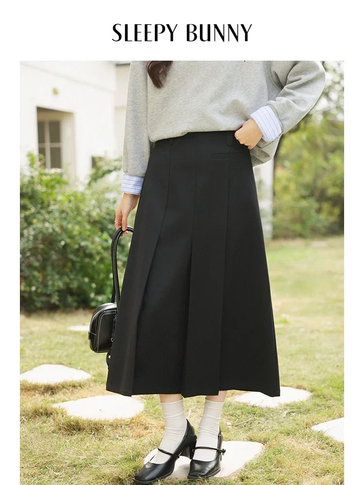 

High Waist Black Midi Skirt for Women Spring Elegant A-Line Flowy Skirt Office Wear Chic Commuter Style Skirt Petite Friendly