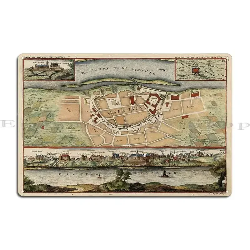 Vintage Map Of Warsaw Poland 1705 Metal Signs Cinema Design Pub Customize Customize Wall Decor Tin Sign Poster
