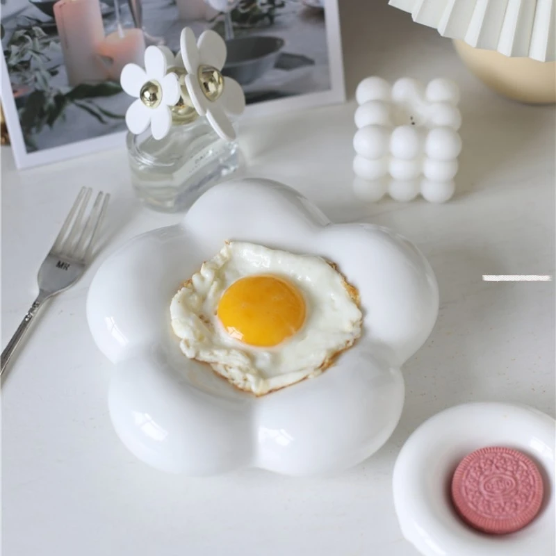 Ceramic White Cloud Plate Kitchen Breakfast Fried Egg Poached Set Desktop Storage Decoration