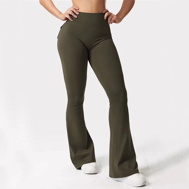 Women's Yoga Flare Trousers, High-Waisted Tummy-Control Wide-Leg Trousers Outdoor Casual Leggings with Pockets, Gym Workout Trou image 5