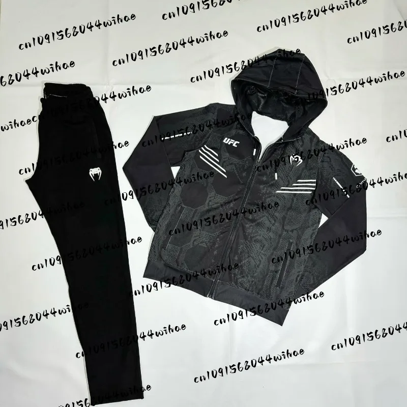 

2026UFC Толстовка темной серии с флисовой толстовкой на молнии для взрослых, комплект уличных тренировок, полная куртка-ведро в стиле спорта и фитнеса