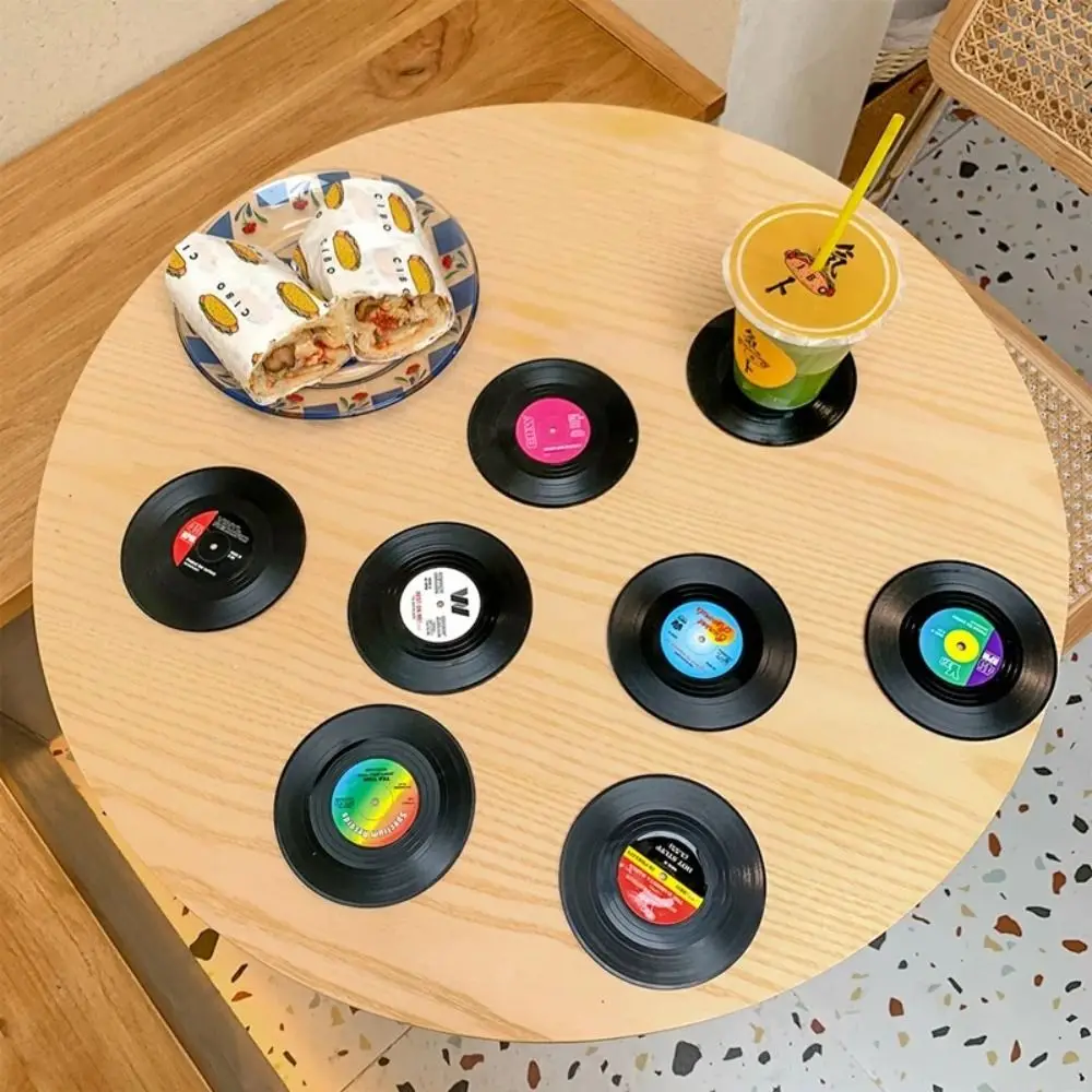 2/4/6PCS Retro Vinyl Record Cup Coaster Anti-slip Coffee Coasters Heat Resistant Music Drink Mug Mat Table Placemat Decor