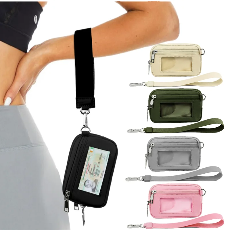 

Women's Keychain Wallet The Iris Wallet Zip Waterproof Nylon Card Wallet Pouch Wristlet Zip Card Case with Clear ID Window