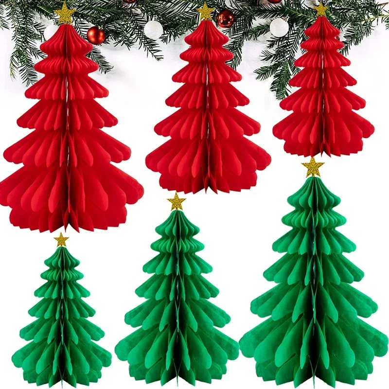 Christmas 3D Paper Honeycomb Tree Decorations Honeycomb Hanging Pendant Table Ornaments Gift for Christmas Party Favors Navidad