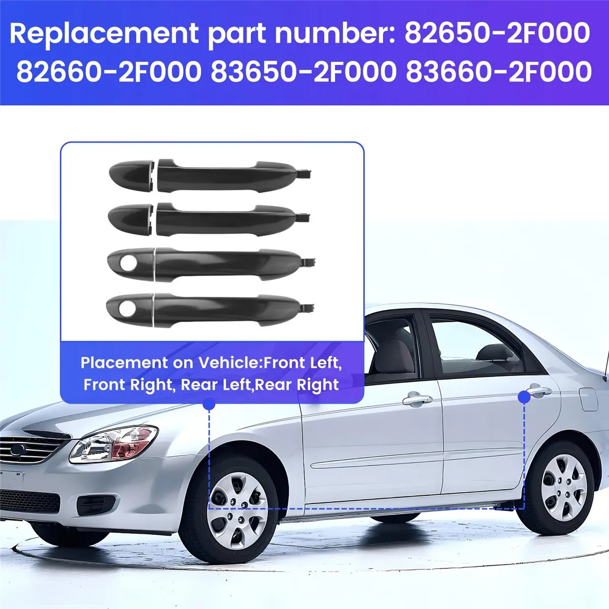 Super Sale 4 Pcs Front Rear Left Right Outside Door Handle for Kia Spectra Spectra5 Cerato 04-09 82650-2F000 83650-2F000