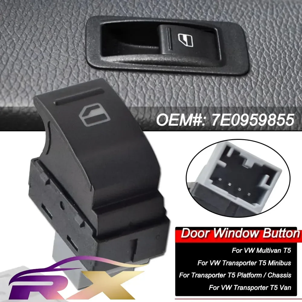 NEW 7E0959855 Passenger Side Single Window Control Switch Button 4 Pin Compatible with Transporter T5, Transporter T6