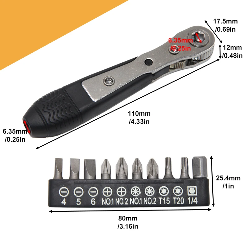 Double head 36 tooth black mini ratchet screwdriver forward reverse wrench cross shaped flat screw bits repair kit image 2