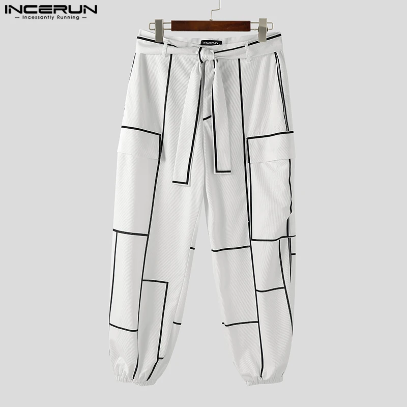 INCERUN الرجال السراويل المرقعة ركض الدانتيل يصل زر فضفاض بنطلون الرجال جيوب الشارع الشهير موضة عادية الذكور سروال قصير