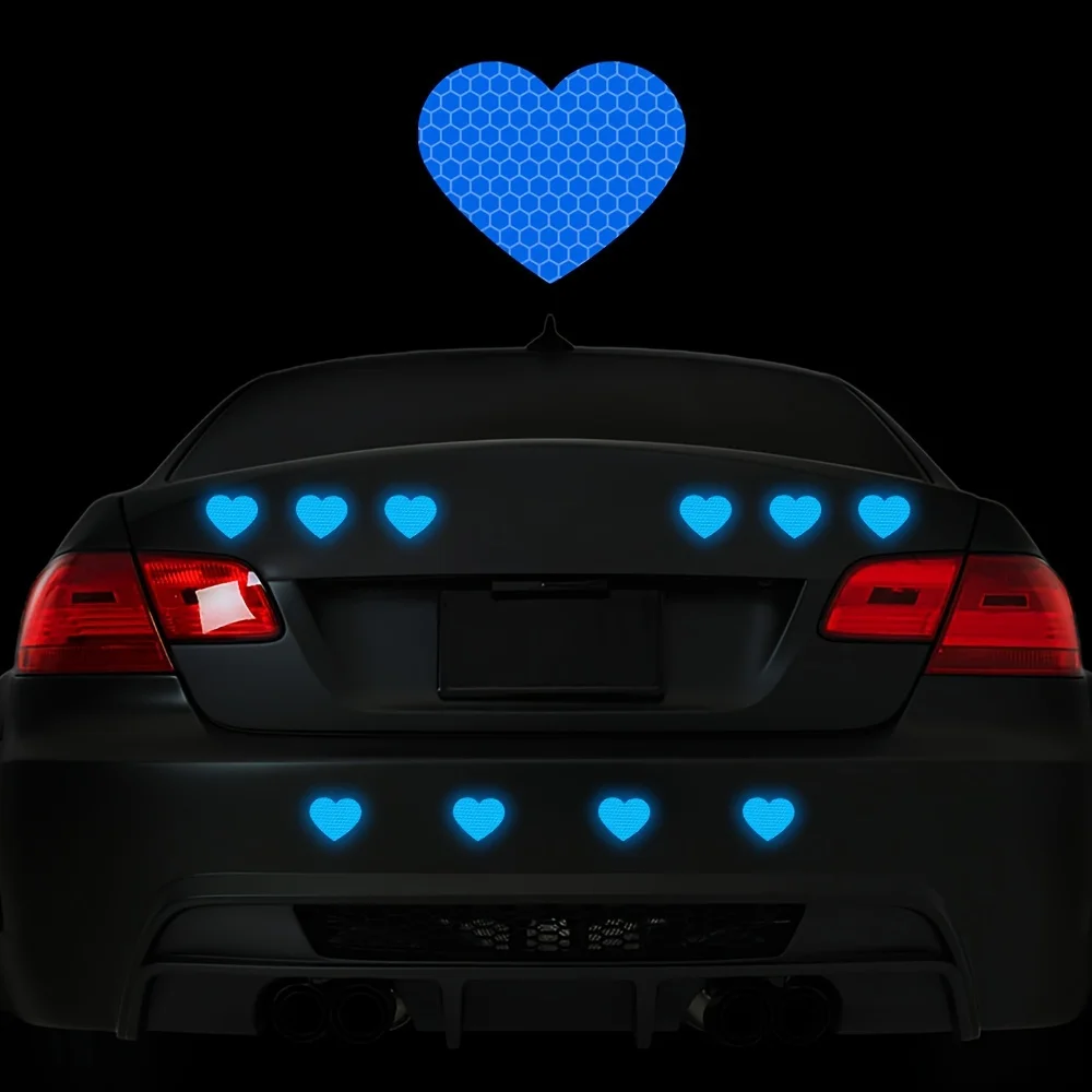 10PCS Heart Shape Reflective Car Stickers Waterproof for Auto Trunk Body Vehicle Night Warning Durable Vinyl Decals Decoration