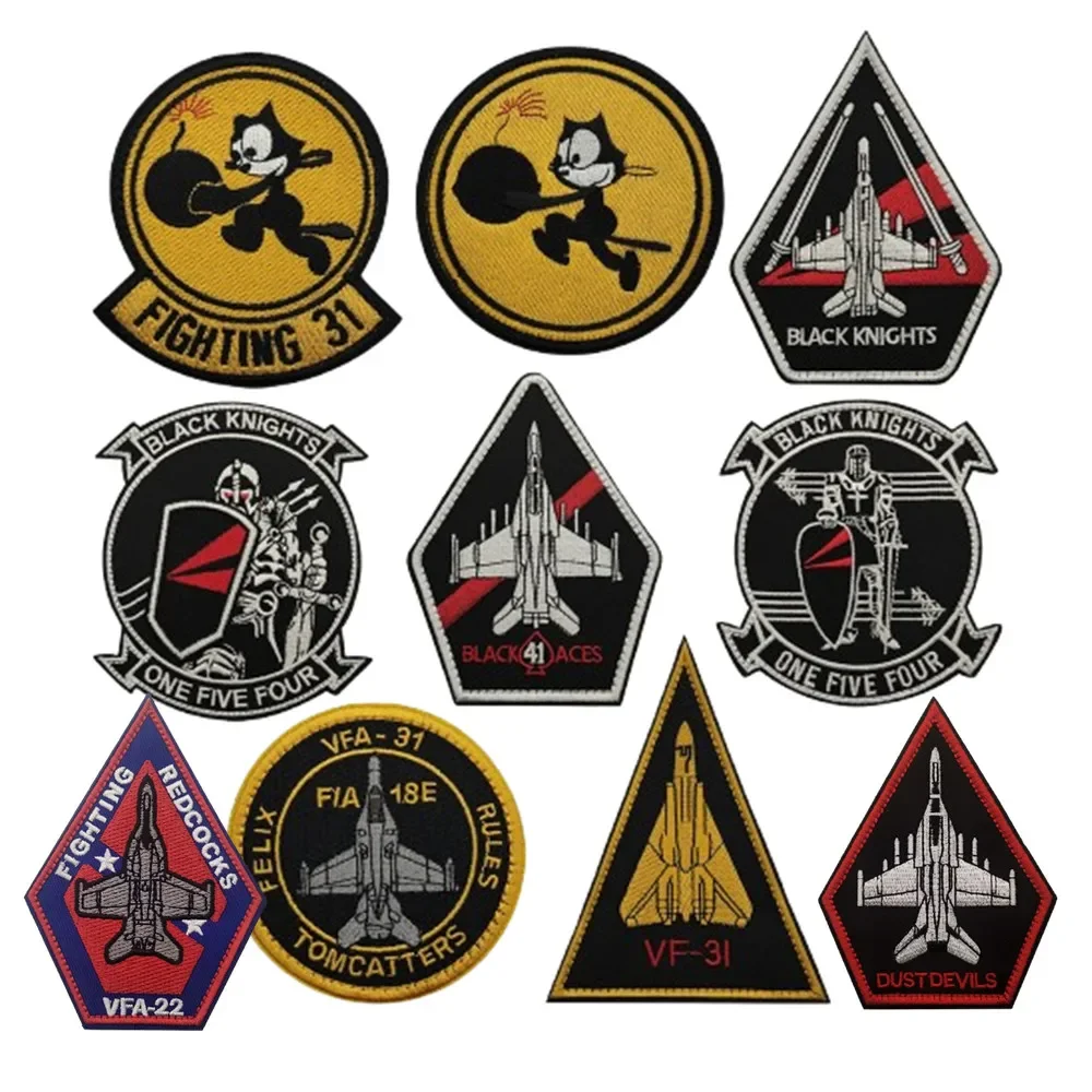 VFA-41 VF-31 Tactical Cat ricamo Hook & loop patch F-14 Cats Squadron Magic Stickers distintivi di stoffa Appliques di equipaggiamento militare