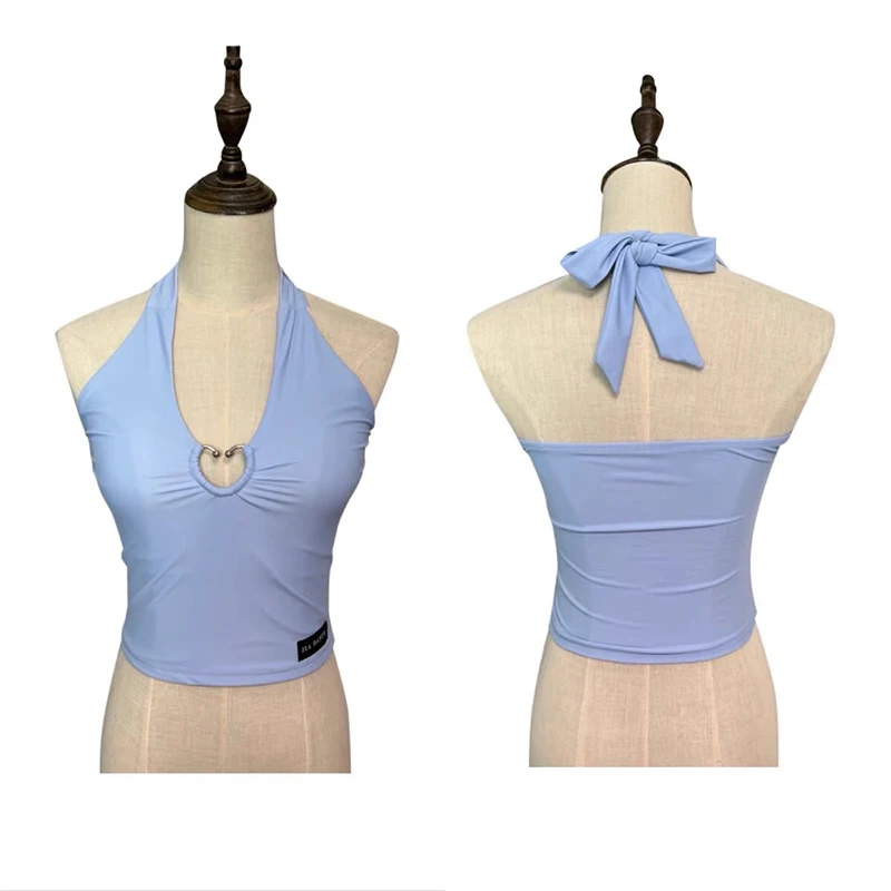 Latin Dance V-Neck Camisole Tops Hanging Neck Backless Practice Wear With Chest Cushion Rumba Dance Performance Vest VBH522