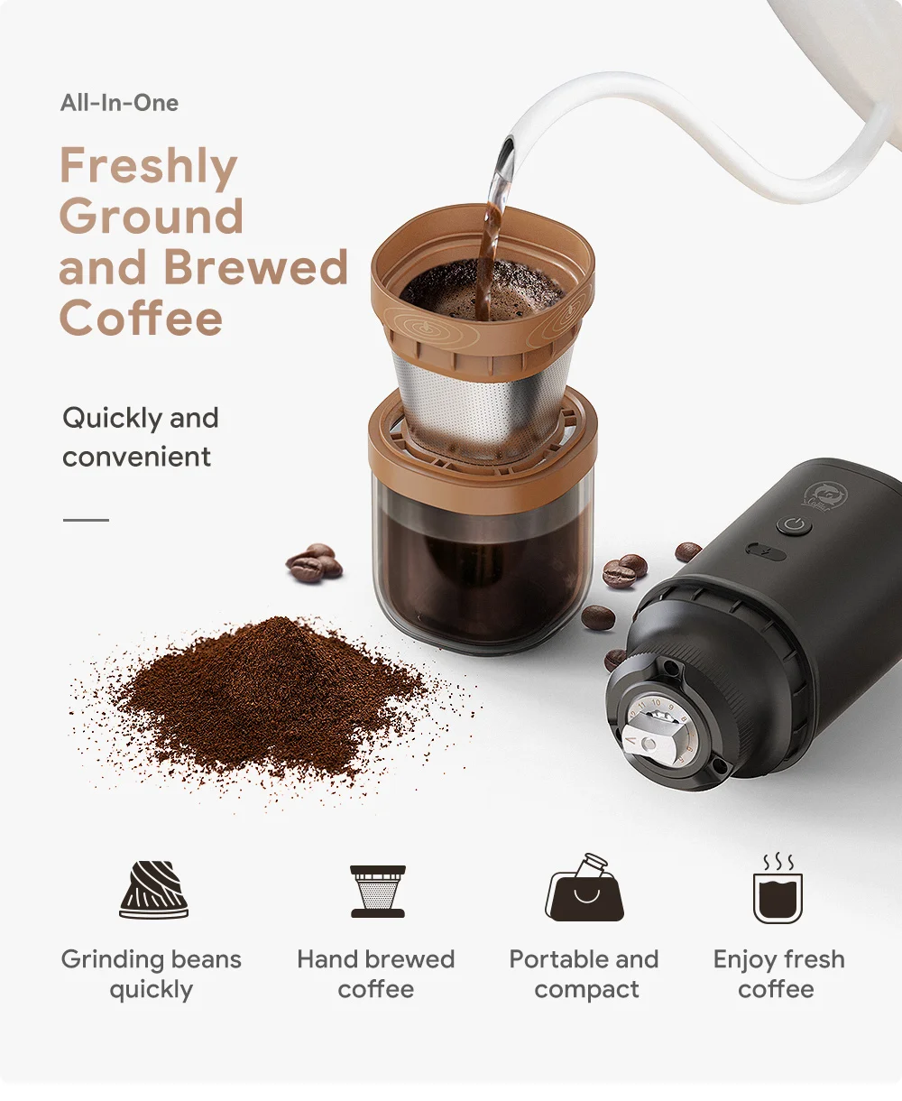 Elektrische tragbare Kaffeemühle aus Edelstahl, Multifunktions-Mahlmaschine für Kaffeebohnen, Bohnen, Getreide und Kräuter – Detail 3