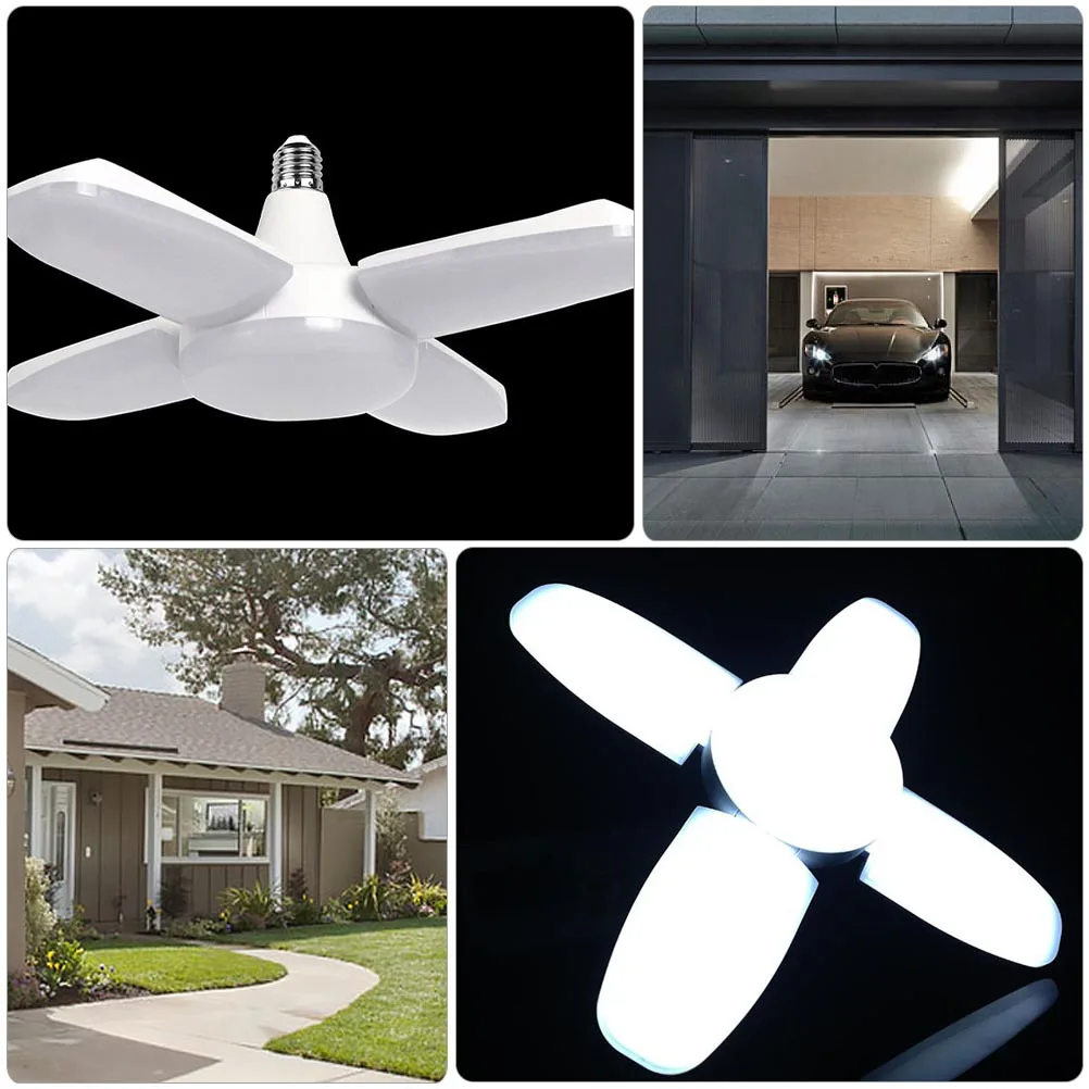 2Pcs Deformable LED Garage Lights 4 Panel Adjustable Angle 6500K E27 Screw Socket Ceiling Light for Warehouse