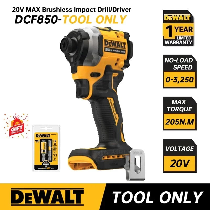 DEWALT DCF850 Cordless Impact Driver Kit 20V Brushless Motor 1/4-Inch Electric Screwdriver Rechargeable Power Tool DCF850N