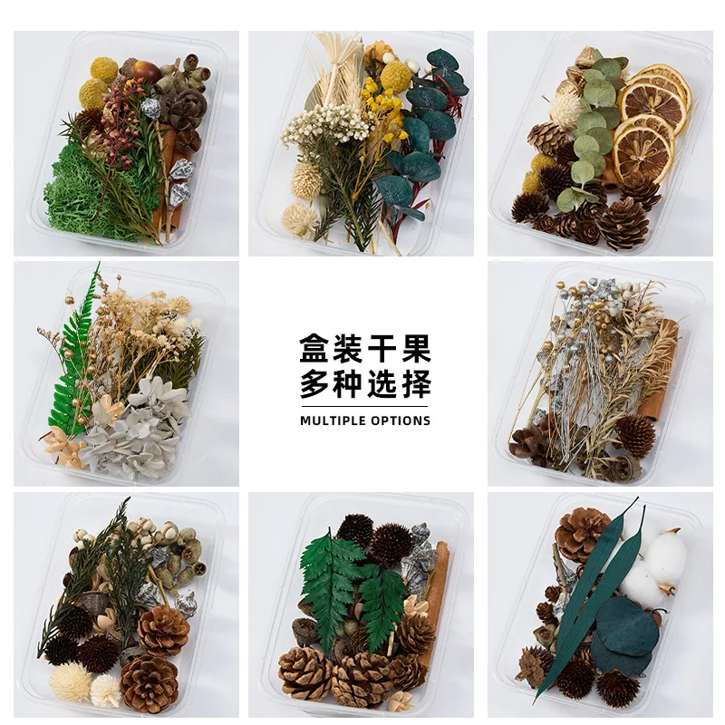 Christmas dried fruit flower box, cinnamon pine cones DIY material kit, flameless aromatherapy decoration, natural plant dried f