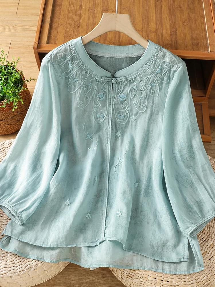 เสื้อเชิ้ตผ้าลินินปักลายสไตล์จ - Embroidery Artist บทวิจารณ์และราคา
