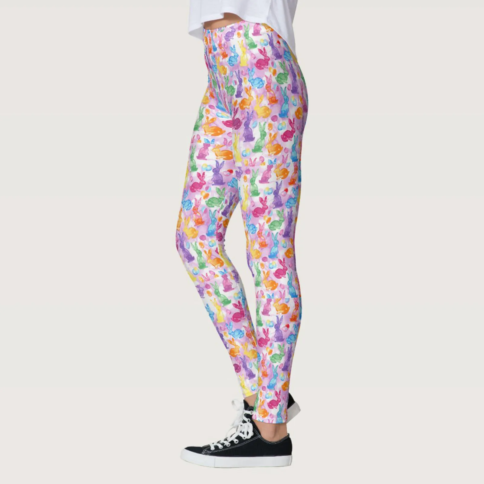 Mallas deportivas con estampado de conejo de dibujos animados para mujer, pantalones largos de Yoga, mallas elásticas de cintura alta, levantamiento de cadera, día de Pascua