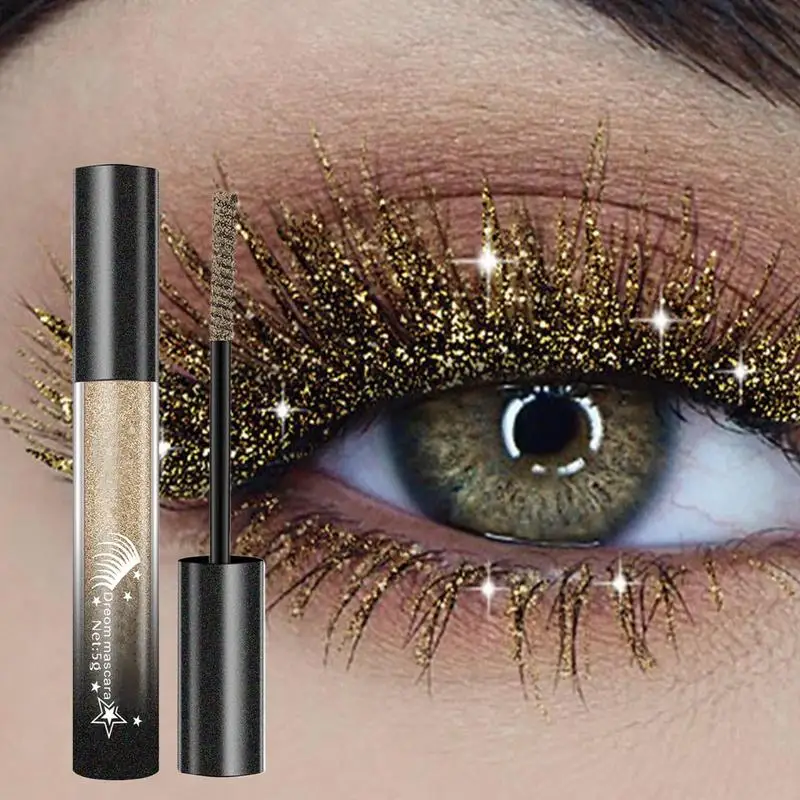 Sliver Gold Glitter Mascara Szybkoschnąca folia Brokatowy tusz do rzęs Podkręcający rzęsy Gruby wydłużający tusz do rzęs