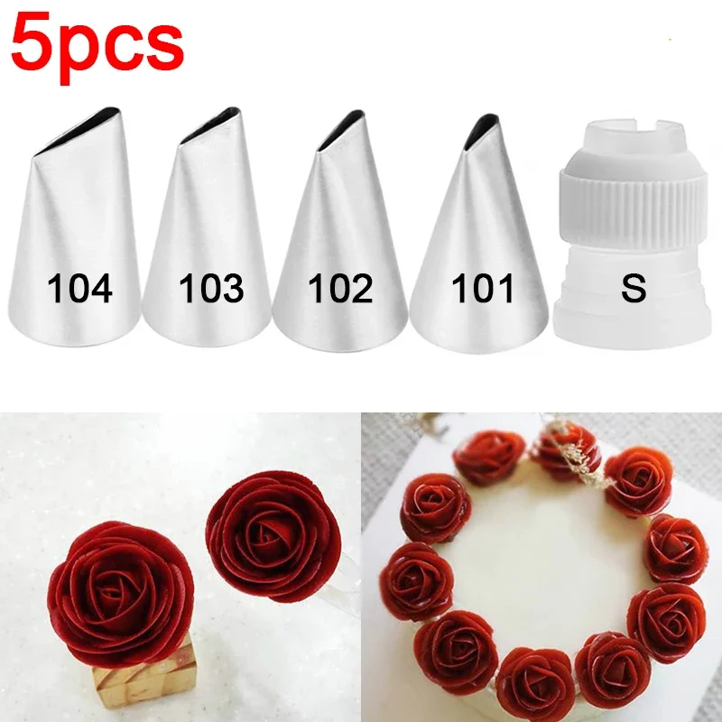 

5pc #101 #102 #103 #104 Piping Nozzle Converter For Creating Rose Petal Shape Decorating Icing Tip Baking &Pastry Tools Bakeware