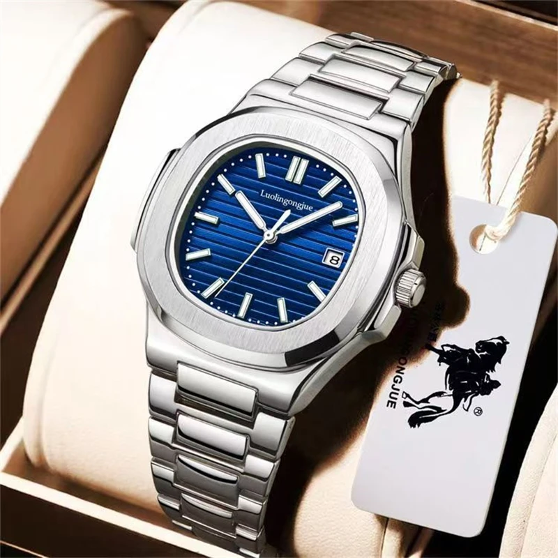 Reloj mecánico para hombre de la serie Nautilus de alta gama, estilo europeo, americano, japonés y coreano, cuerda automática, diseño de esqueleto, correa de acero inoxidable, reloj social de personalidad simple informal de moda de lujo de alta gama, el mejor regalo para el día de San Valentín para su novio