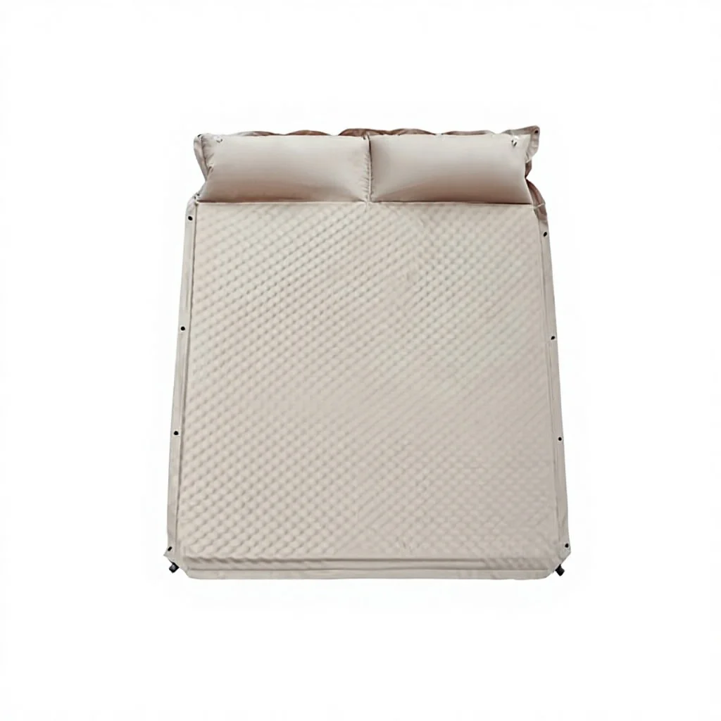 Khaki Outdoor Self-Inflating Thickened Moisture-proof PVC/Polyester Mattress Folding Lunch Break Sleeping Mat Camping Tent Mat