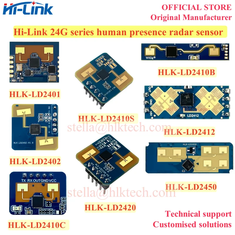 HLK-LD2401 LD2402 HLK-LD2410B LD2412 HLK-LD2450 LD2410C LD2420 Human Presence Sensing Radar Module Millimeter Wave Motion Sensor