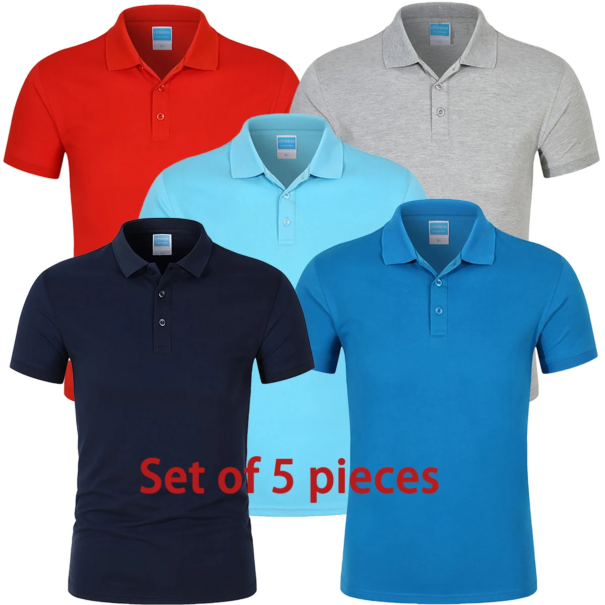 

POLO shirt men's solid color short sleeved top team customization, 5 pieces per set, colors can be freely matched