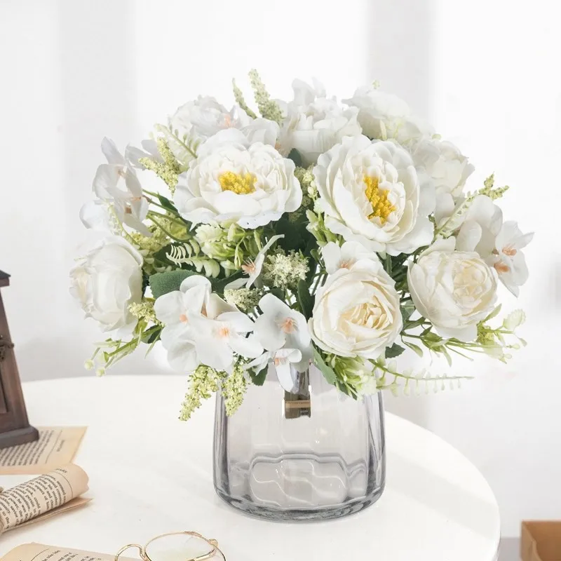 Künstliche Blumen, weiße Seiden-Hortensien, Pfingstrosen, Hochzeits-Party-Bundle, Festival, Heim, Zimmer, Tisch, Vase, Dekoration, Outdoor, Hof, DIY-Geschenk – Detail 1