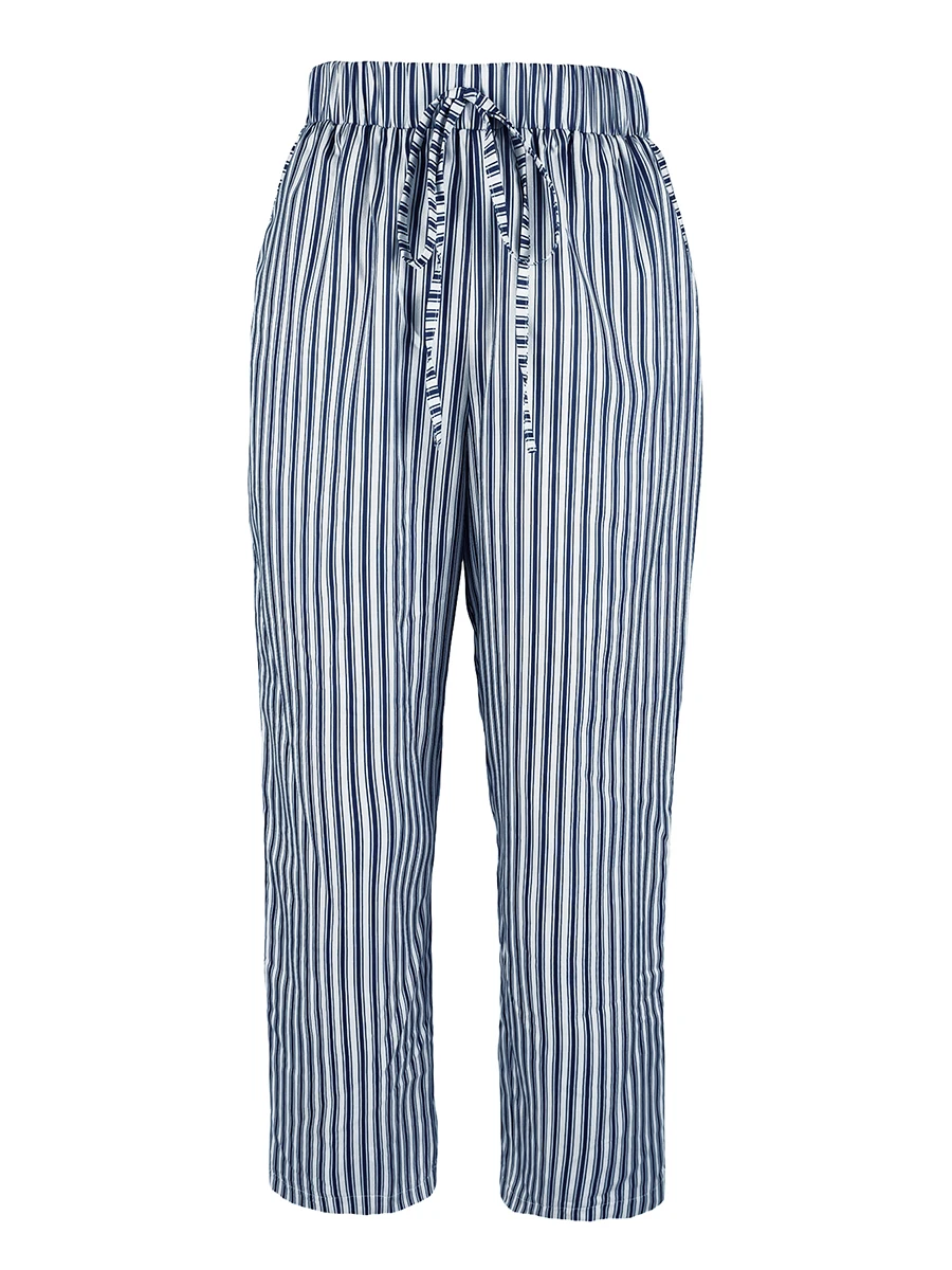 Übergröße Damen Gestreifte Hosen Lässige Weite Hosen mit Kordelzug Herbst Winter Mode Baggy Lange Hosen Hohe Taille Streetwear – Detail 4
