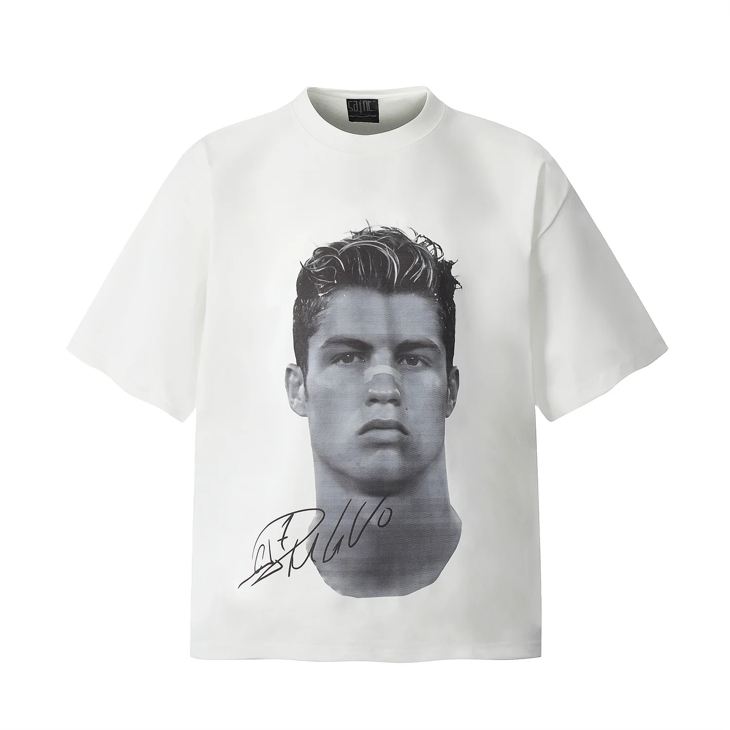 

2025 CR7 football superstar super fashion printed short sleeve T-shirt men distress American cotton Women Tshirt
